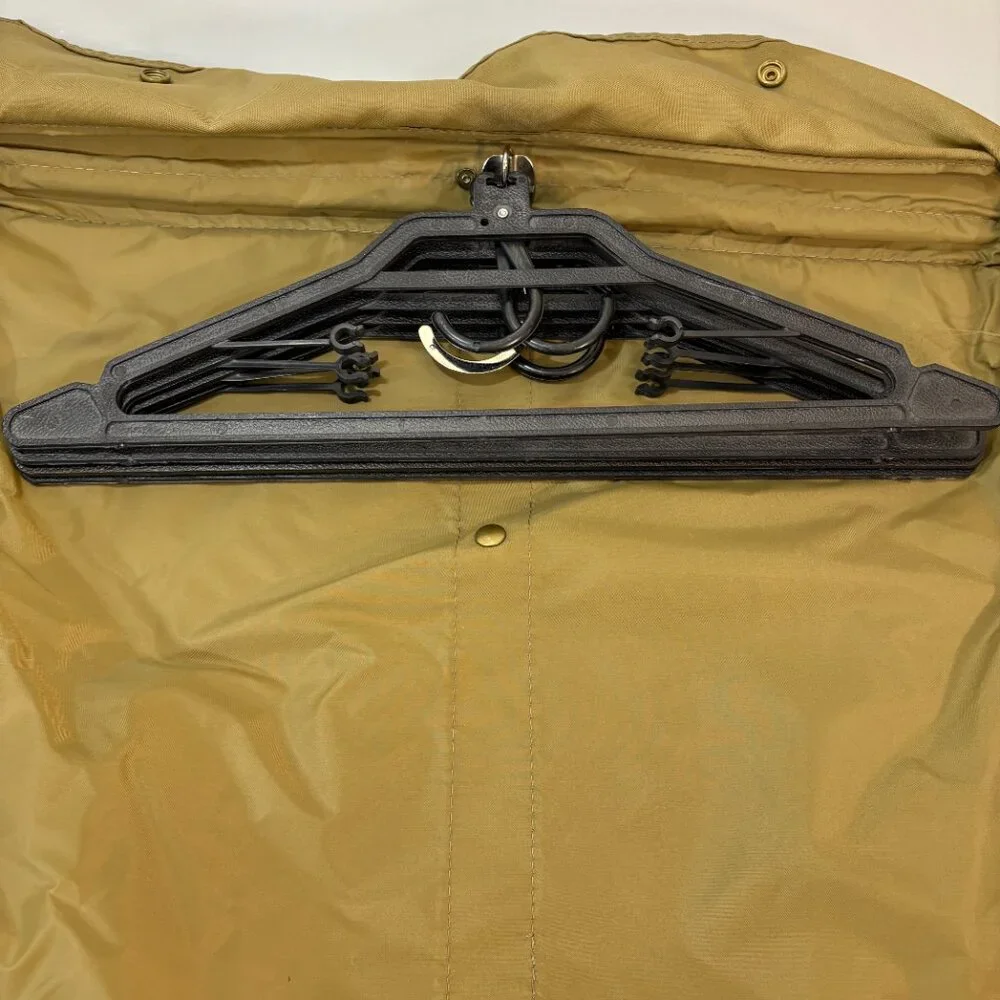 Hartmann Khaki Nylon Brown Leather Folding Hanging Garment Bag Luggage Vintage